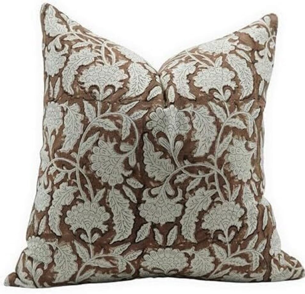 1043 Block Print Throw Pillow Covers 20x20, Designer Floral Cushion Cover